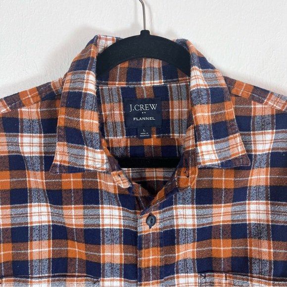 J. Crew Men's Orange Blue Plaid Flannel Button Down Shirt Size Large - Picture 2 of 8